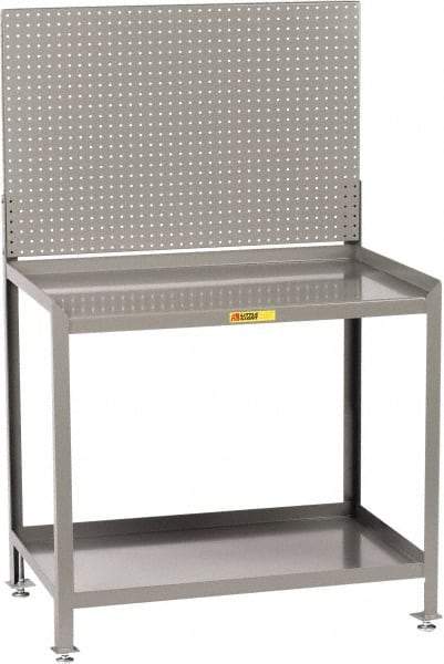 Little Giant - No Drawers, 2 Shelf Workbench with Pegboard - 2,000 Lb Capacity, Steel with Flush Front Edge Top, Gray, 24" Wide x 45" High x 48" Long - Industrial Tool & Supply