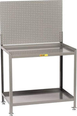 Little Giant - No Drawers, 2 Shelf Workbench with Pegboard - 2,000 Lb Capacity, Steel with Flush Front Edge Top, Gray, 24" Wide x 45" High x 36" Long - Industrial Tool & Supply