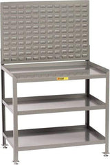 Little Giant - No Drawers, 3 Shelf Workbench with Louvered Panel - 2,000 Lb Capacity, Steel with Flush Front Edge Top, Gray, 24" Wide x 45" High x 36" Long - Industrial Tool & Supply