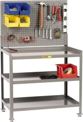 Little Giant - No Drawers, 3 Shelf Workbench with Pegboard - 2,000 Lb Capacity, Steel with Flush Front Edge Top, Gray, 24" Wide x 45" High x 48" Long - Industrial Tool & Supply