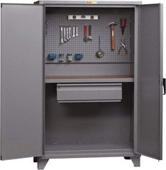 Little Giant - 1 Drawer, Cabinet Work Center - Steel with Flush Front Edge Top, Gray, 48" Wide x 78" High x 27" Long - Industrial Tool & Supply