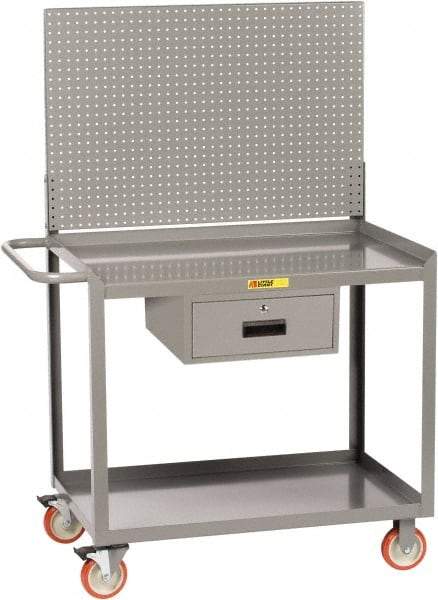 Little Giant - 1,200 Lb Capacity, 2 Shelf, 1 Drawer Mobile Workbench with Pegboard Panel - 48" Wide x 24" Deep x 60" High, Steel - Industrial Tool & Supply