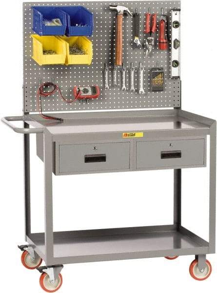 Little Giant - 1,200 Lb Capacity, 2 Shelf, 2 Drawer Mobile Workbench with Pegboard Panel - 48" Wide x 24" Deep x 60" High, Steel - Industrial Tool & Supply