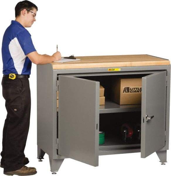 Little Giant - 48 Wide x 24" Deep x 43" High, Butcher Block Workstation - Fixed Legs With Adjustable Height Glides, Gray - Industrial Tool & Supply