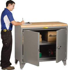 Little Giant - 48 Wide x 24" Deep x 43" High, Butcher Block Workstation - Fixed Legs With Adjustable Height Glides, Gray - Industrial Tool & Supply