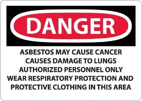 NMC - "Danger - Asbestos May Cause Cancer", 10" Long x 14" Wide, Rigid Plastic Safety Sign - Rectangular, 0.05" Thick, Use for Hazardous Materials - Industrial Tool & Supply