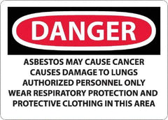 NMC - "Danger - Asbestos May Cause Cancer", 10" Long x 14" Wide, Rigid Plastic Safety Sign - Rectangular, 0.05" Thick, Use for Hazardous Materials - Industrial Tool & Supply