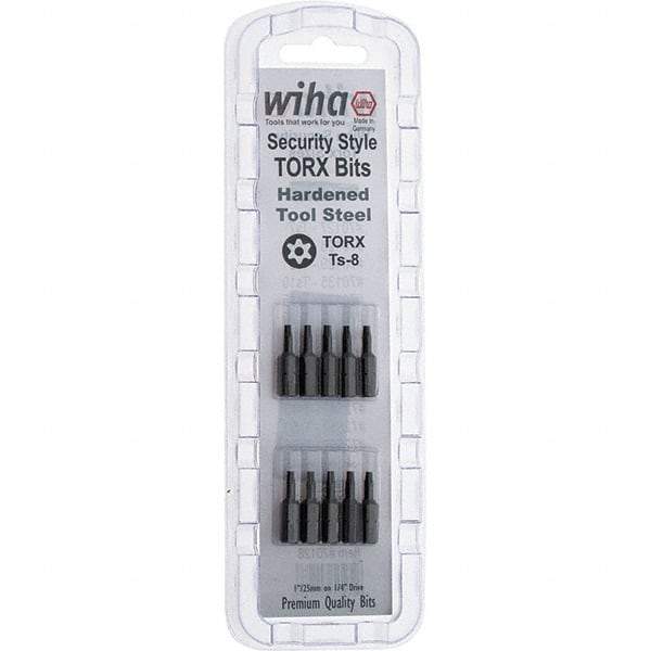Wiha - 1/4" Drive T8 Tamperproof Torx Screwdriver Bit - 1" OAL, Tamper Resistant Bit - Industrial Tool & Supply