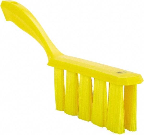 Vikan - 3.9" Bristle Length, Polyester Cleaning & Finishing Brush - 3" Long x 6-1/2" Wide Head, 13" OAL, Easy Grip Handle, Yellow, Polypropylene Block - Industrial Tool & Supply