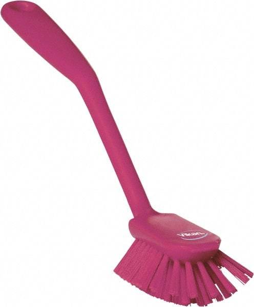 Vikan - 2.4" Bristle Length, Polyester Cleaning & Finishing Brush - 2-1/2" Long x 2.4" Wide Head, 10.8" OAL, Easy Grip Handle, Pink, Polypropylene Block - Industrial Tool & Supply