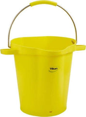 Vikan - 5 Gal, 18" High, Polypropylene Round Yellow Single Pail with Pour Spout - Handle Included, 15.4mm Top Length x 18.9" Top Width x 18.9" Top Diam - Industrial Tool & Supply