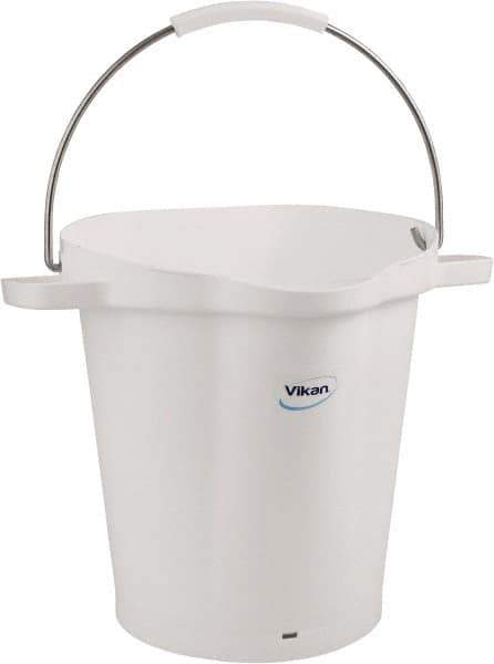 Vikan - 5 Gal, 18" High, Polypropylene Round White Single Pail with Pour Spout - Handle Included, 15.4mm Top Length x 18.9" Top Width x 18.9" Top Diam - Industrial Tool & Supply