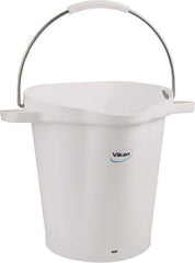 Vikan - 5 Gal, 18" High, Polypropylene Round White Single Pail with Pour Spout - Handle Included, 15.4mm Top Length x 18.9" Top Width x 18.9" Top Diam - Industrial Tool & Supply