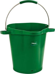Vikan - 5 Gal, 18" High, Polypropylene Round Green Single Pail with Pour Spout - Handle Included, 15.4mm Top Length x 18.9" Top Width x 18.9" Top Diam - Industrial Tool & Supply