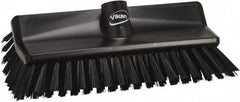 Vikan - 3.9" Bristle Length, Polyester Scrub Brush - 5-1/2" Wide Head, 3.9" OAL, European Threaded Handle, Black, Polypropylene Block - Industrial Tool & Supply