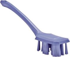 Vikan - 2-3/4" Bristle Length, Polyester Scrub Brush - 12" Long x 2-7/8" Wide Head, 15-1/2" OAL, Long Handle, Purple, Polypropylene Block - Industrial Tool & Supply