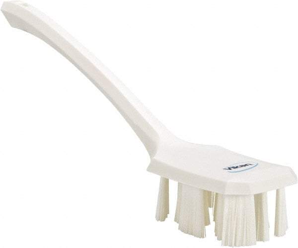 Vikan - 2-3/4" Bristle Length, Polyester Scrub Brush - 12" Long x 2-7/8" Wide Head, 15-1/2" OAL, Long Handle, White, Polypropylene Block - Industrial Tool & Supply