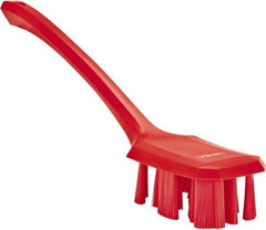 Vikan - 2-3/4" Bristle Length, Polyester Scrub Brush - 12" Long x 2-7/8" Wide Head, 15-1/2" OAL, Long Handle, Red, Polypropylene Block - Industrial Tool & Supply