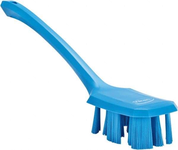 Vikan - 2-3/4" Bristle Length, Polyester Scrub Brush - 12" Long x 2-7/8" Wide Head, 15-1/2" OAL, Long Handle, Blue, Polypropylene Block - Industrial Tool & Supply