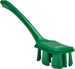 Vikan - 2-3/4" Bristle Length, Polyester Scrub Brush - 12" Long x 2-7/8" Wide Head, 15-1/2" OAL, Long Handle, Green, Polypropylene Block - Industrial Tool & Supply