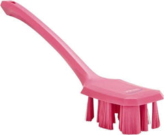 Vikan - 2-3/4" Bristle Length, Polyester Scrub Brush - 12" Long x 2-7/8" Wide Head, 15-1/2" OAL, Long Handle, Pink, Polypropylene Block - Industrial Tool & Supply