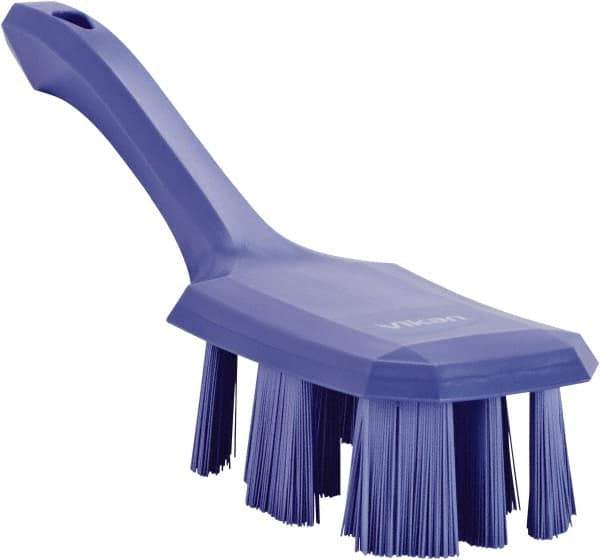 Vikan - 2-3/4" Bristle Length, Polyester Scrub Brush - 8" Long x 2-7/8" Wide Head, 10" OAL, Short Handle, Purple, Polypropylene Block - Industrial Tool & Supply