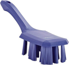 Vikan - 2-3/4" Bristle Length, Polyester Scrub Brush - 8" Long x 2-7/8" Wide Head, 10" OAL, Short Handle, Purple, Polypropylene Block - Industrial Tool & Supply