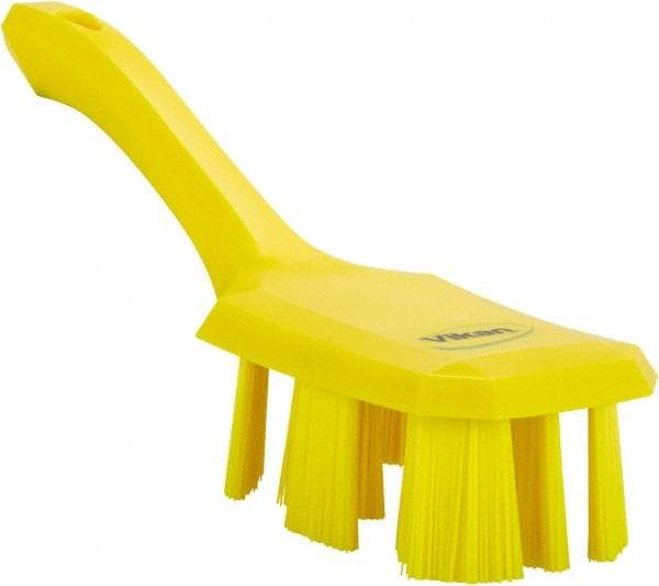 Vikan - 2-3/4" Bristle Length, Polyester Scrub Brush - 8" Long x 2-7/8" Wide Head, 10" OAL, Short Handle, Yellow, Polypropylene Block - Industrial Tool & Supply
