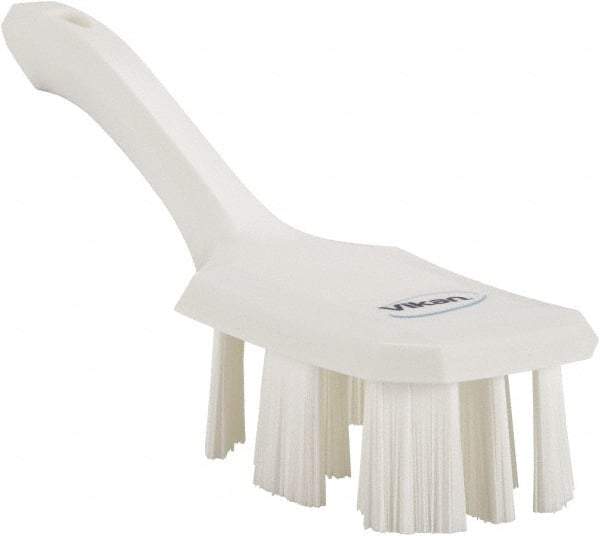 Vikan - 2-3/4" Bristle Length, Polyester Scrub Brush - 8" Long x 2-7/8" Wide Head, 10" OAL, Short Handle, White, Polypropylene Block - Industrial Tool & Supply