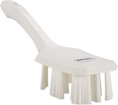 Vikan - 2-3/4" Bristle Length, Polyester Scrub Brush - 8" Long x 2-7/8" Wide Head, 10" OAL, Short Handle, White, Polypropylene Block - Industrial Tool & Supply