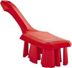 Vikan - 2-3/4" Bristle Length, Polyester Scrub Brush - 8" Long x 2-7/8" Wide Head, 10" OAL, Short Handle, Red, Polypropylene Block - Industrial Tool & Supply