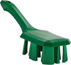 Vikan - 2-3/4" Bristle Length, Polyester Scrub Brush - 8" Long x 2-7/8" Wide Head, 10" OAL, Short Handle, Green, Polypropylene Block - Industrial Tool & Supply