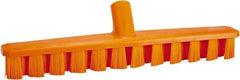 Vikan - 1-7/8" Bristle Length, Polyester Deck Scrub Brush - 1-7/8" Wide Head, 15-1/4" OAL, European Threaded Handle, Orange, Polypropylene Block - Industrial Tool & Supply
