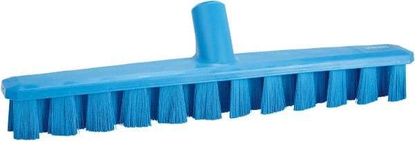 Vikan - 1-7/8" Bristle Length, Polyester Deck Scrub Brush - 1-7/8" Wide Head, 15-1/4" OAL, European Threaded Handle, Blue, Polypropylene Block - Industrial Tool & Supply