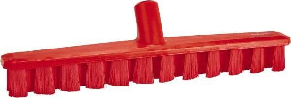 Vikan - 1-7/8" Bristle Length, Polyester Deck Scrub Brush - 1-7/8" Wide Head, 15-1/4" OAL, European Threaded Handle, Red, Polypropylene Block - Industrial Tool & Supply