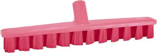 Vikan - 1-7/8" Bristle Length, Polyester Deck Scrub Brush - 1-7/8" Wide Head, 15-1/4" OAL, European Threaded Handle, Pink, Polypropylene Block - Industrial Tool & Supply