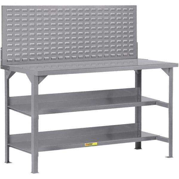 Little Giant - 60 Wide x 24" Deep x 36" High, 12 Gauge Steel Workbench - 12 Gauge Steel Top, Fixed Legs, Gray - Industrial Tool & Supply