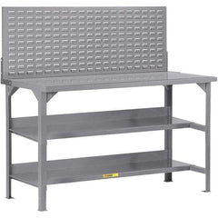 Little Giant - 60 Wide x 30" Deep x 36" High, 12 Gauge Steel Workbench - 12 Gauge Steel Top, Fixed Legs, Gray - Industrial Tool & Supply