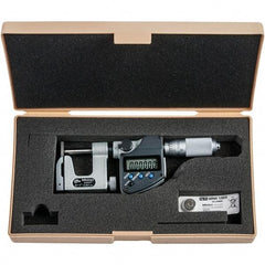 Mitutoyo - 0 to 1" Range, 0.00005" Resolution, Interchangeable Anvil Type Throat IP65 Electronic Outside Micrometer - 0.0002" Accuracy, Friction Thimble, Carbide-Tipped Face, SR44 Battery - Industrial Tool & Supply