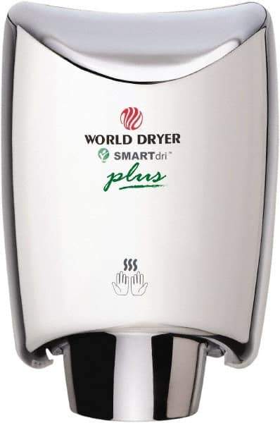 World Dryer - 1200 Watt Silver Finish Electric Hand Dryer - 100/120 Volts, 10 Amps, 9.3" Wide x 12-1/2" High x 7.6" Deep - Industrial Tool & Supply