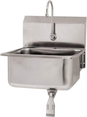 SANI-LAV - 19" Long x 16" Wide Inside, 1 Compartment, Grade 304 Stainless Steel Hand Sink Wall Mount with Single Knee Valve - 18 Gauge, 21" Long x 20" Wide x 24" High Outside, 10" Deep - Industrial Tool & Supply