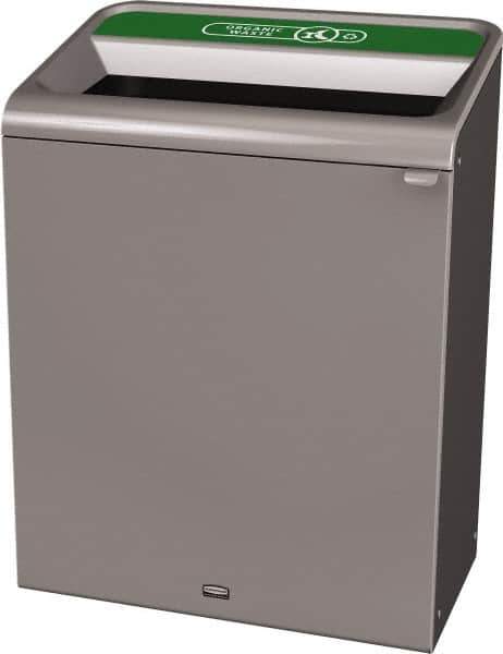 Rubbermaid - 45 Gal Gray Rectangle Decorative Indoor Single Stream Waste Receptacle - Metal, Organic Waste Graphic, 37.965" High x 29.132" Long x 19-1/2" Wide, Lid Included - Industrial Tool & Supply