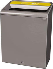 Rubbermaid - 45 Gal Gray Rectangle Decorative Indoor Single Stream Waste Receptacle - Metal, Cans Graphic, 37.965" High x 29.132" Long x 19-1/2" Wide, Lid Included - Industrial Tool & Supply