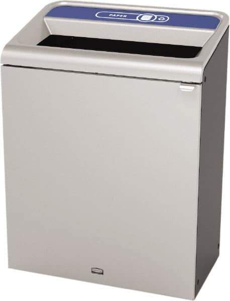 Rubbermaid - 45 Gal Gray Rectangle Decorative Indoor Single Stream Waste Receptacle - Metal, Paper Graphic, 37.965" High x 29.132" Long x 19-1/2" Wide, Lid Included - Industrial Tool & Supply