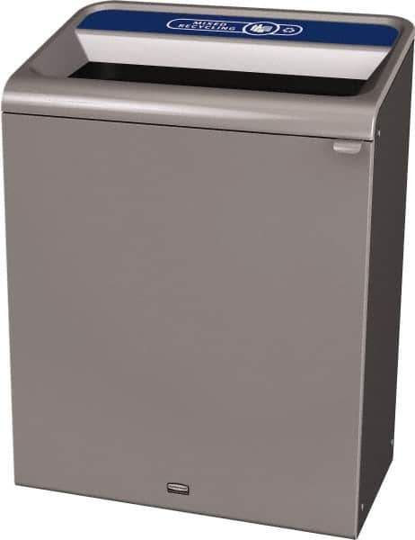 Rubbermaid - 45 Gal Gray Rectangle Decorative Indoor Single Stream Waste Receptacle - Metal, Mixed Recycling Graphic, 37.965" High x 29.132" Long x 19-1/2" Wide, Lid Included - Industrial Tool & Supply