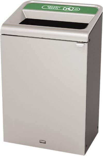 Rubbermaid - 33 Gal Gray Rectangle Decorative Indoor Single Stream Waste Receptacle - Metal, Organic Waste Graphic, 37.965" High x 24.051" Long x 19-1/2" Wide, Lid Included - Industrial Tool & Supply