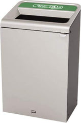 Rubbermaid - 33 Gal Gray Rectangle Decorative Indoor Single Stream Waste Receptacle - Metal, Organic Waste Graphic, 37.965" High x 24.051" Long x 19-1/2" Wide, Lid Included - Industrial Tool & Supply