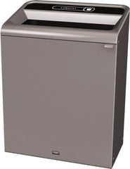 Rubbermaid - 45 Gal Gray Rectangle Decorative Indoor Single Stream Waste Receptacle - Metal, Landfill Graphic, 37.965" High x 29.132" Long x 19-1/2" Wide, Lid Included - Industrial Tool & Supply