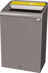 Rubbermaid - 33 Gal Gray Rectangle Decorative Indoor Single Stream Waste Receptacle - Metal, Cans Graphic, 37.965" High x 24.051" Long x 19-1/2" Wide, Lid Included - Industrial Tool & Supply