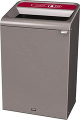 Rubbermaid - 33 Gal Gray Rectangle Decorative Indoor Single Stream Waste Receptacle - Metal, Plastic Graphic, 37.965" High x 24.051" Long x 19-1/2" Wide, Lid Included - Industrial Tool & Supply